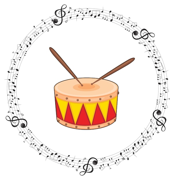 Бесплатное векторное изображение Барабан с нотами на белом фоне