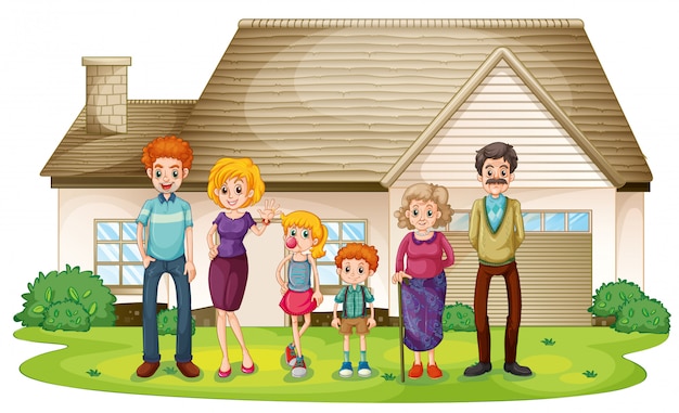 Бесплатное векторное изображение Семья за пределами их большого дома
