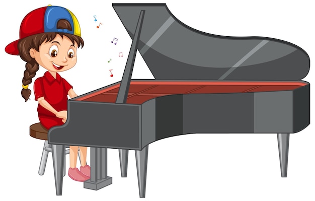 Бесплатное векторное изображение Девушка мультипликационный персонаж играет на пианино