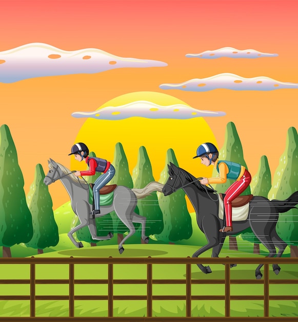 Бесплатное векторное изображение Девушка верхом на лошади на ферме