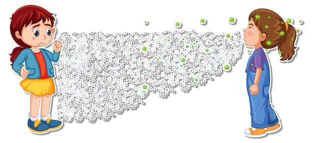 無料ベクター ウイルスでくしゃみをする女の子が空中に広がる