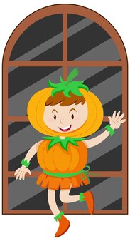 Девушка в костюме тыквы на хэллоуин