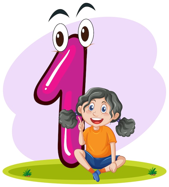 Бесплатное векторное изображение Девушка с мультфильмом номер один