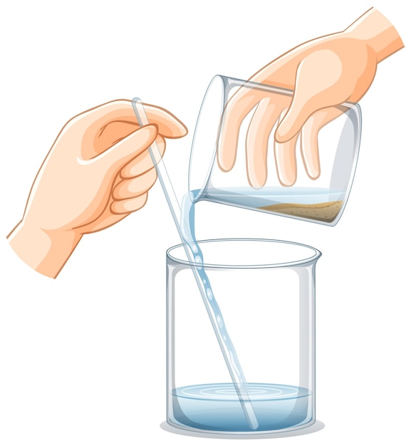 Бесплатное векторное изображение Лабораторное оборудование с рукой, используя стакан на белом фоне