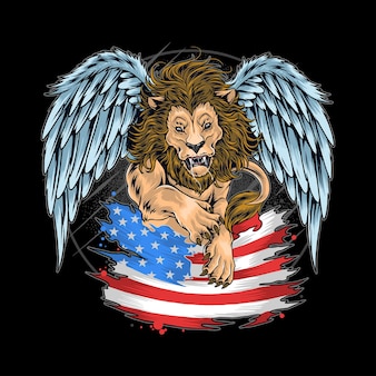 Лев с крыльями держит американский флаг, и этот рисунок можно использовать в качестве дизайна ко дню ветеранов
