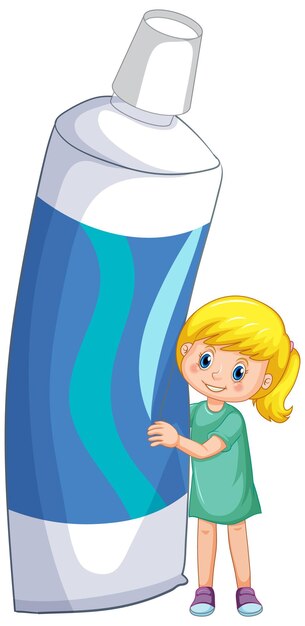 Бесплатное векторное изображение Маленькая девочка держит зубную пасту на белом фоне