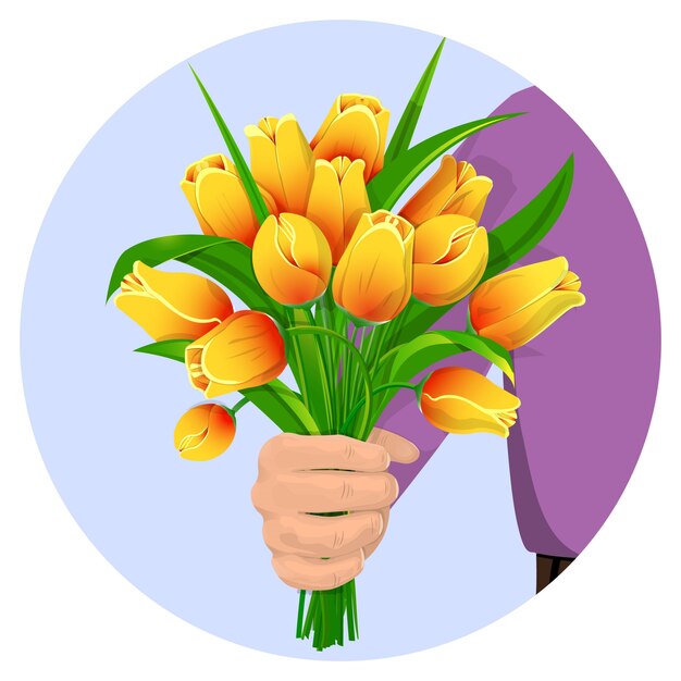 花の花束を持つ男のバレンタインイラスト 無料のベクター