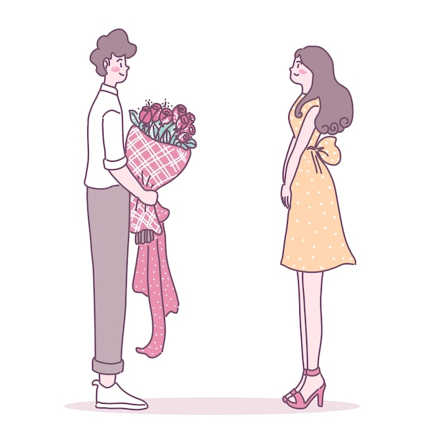 愛する女性に花を贈る男