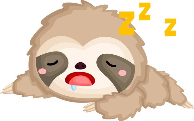 眠っている小さなナマケモノの赤ちゃんが目を閉じて 月に掛かっている夢の中で幸せな笑顔 星と月を夢見て甘い動物の子 プレミアムベクター