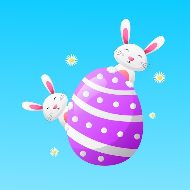 토끼 부활절 디자인의 보라색 달걀