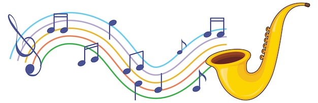 Бесплатное векторное изображение Саксофон с нотами на белом фоне