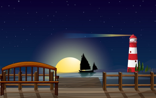 Бесплатное векторное изображение Морской порт с маяком