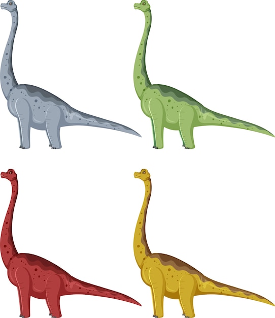 無料ベクター 白い背景の上のブラキオサウルス恐竜のセット