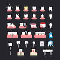 無料ベクター a set of dental problem and implant icons in flat style