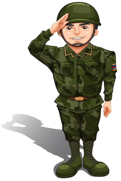Бесплатное векторное изображение Улыбающийся солдат отдает честь рукой