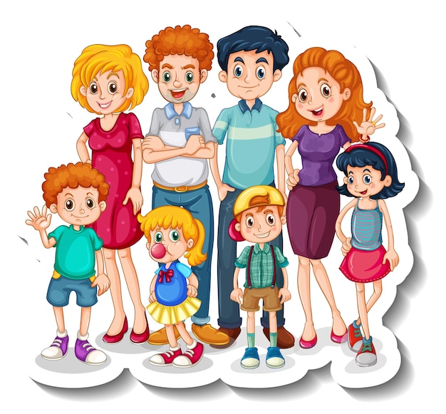 Бесплатное векторное изображение Шаблон стикера с мультипликационным персонажем из больших членов семьи