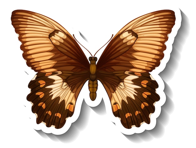 Бесплатное векторное изображение Шаблон стикера с изолированной бабочкой или молью