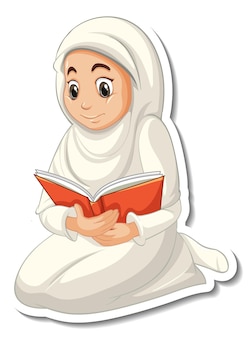 漫画​の​キャラクター​を​祈る​イスラム​教徒​の​少女​と​ステッカー​テンプレート
