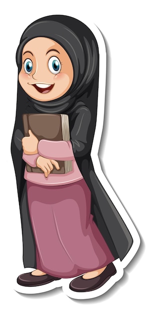 イスラム教徒の女性の漫画のキャラクターとステッカーテンプレート