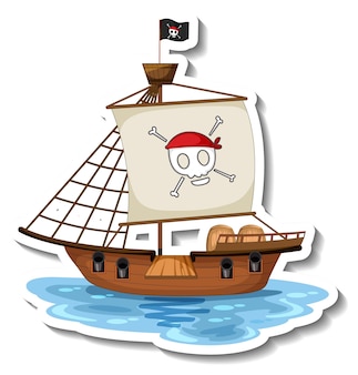 Шаблон стикера с изолированным пиратским кораблем