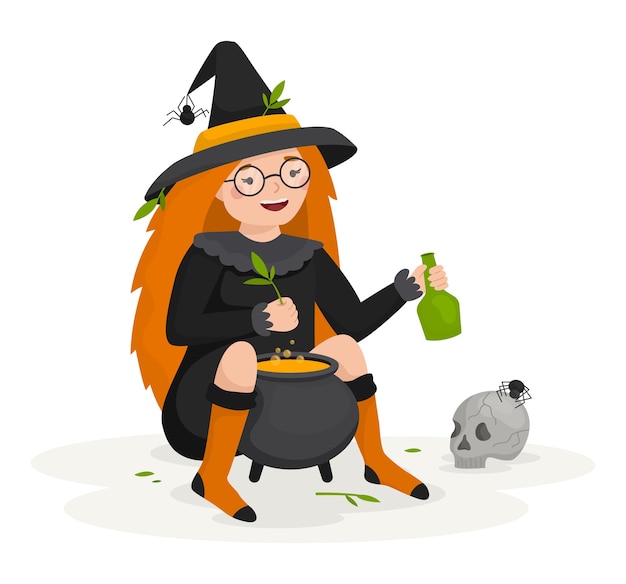 鍋でかわいいハロウィーン魔女 無料のベクター 鍋でかわいいハロウィーン魔女 無料のベクター