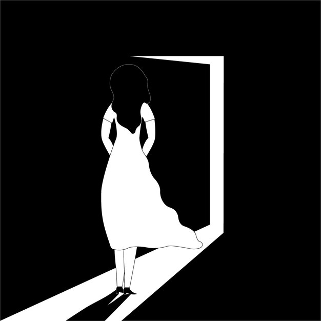 暗い部屋に入る子供のイラスト プレミアムベクター