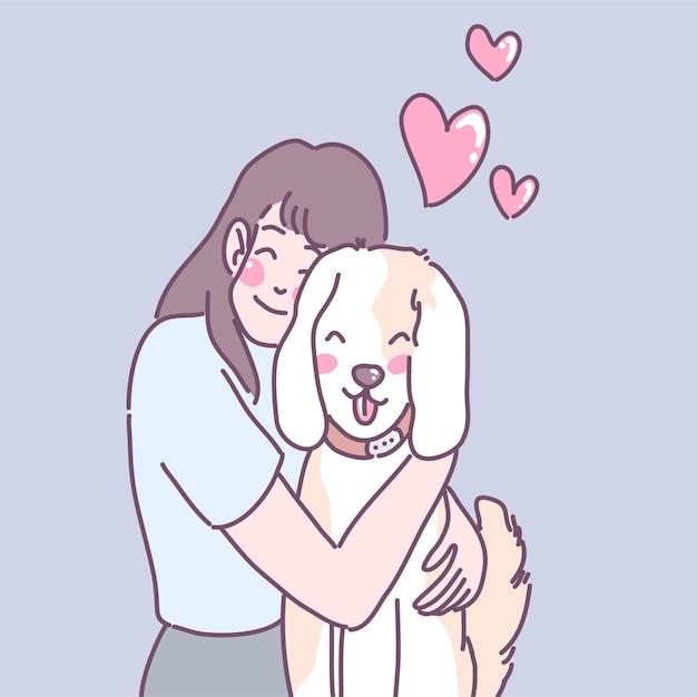 無料ベクター 抱きしめて犬への愛情を示す女性