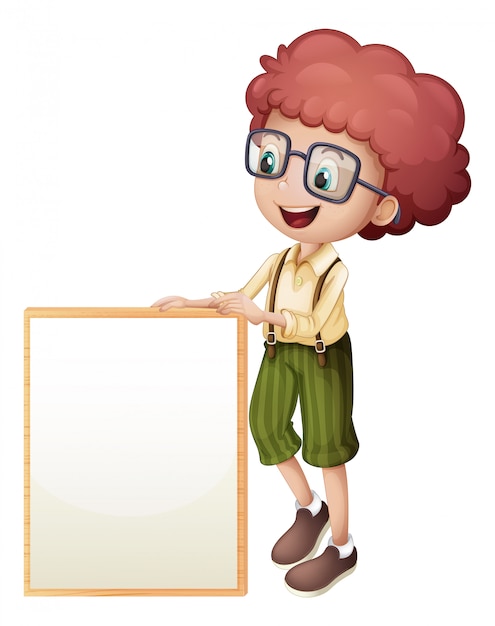 Бесплатное векторное изображение Молодой мальчик держит пустую рамку