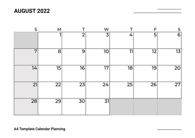 Планирование календаря A4 шаблон август