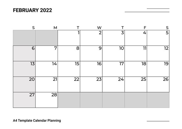 Планирование календаря шаблон А4 на февраль