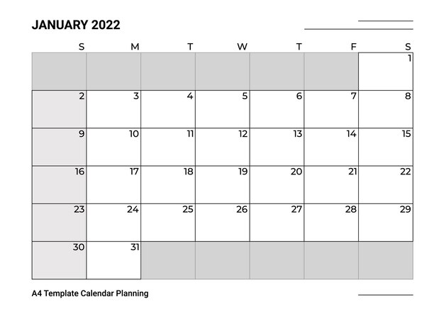 A4 Template Calendar Planning January