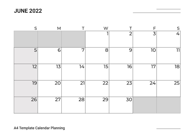 A4 Template Calendar Planning June