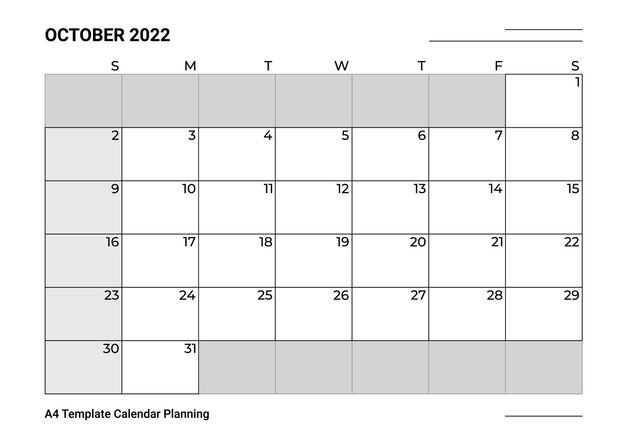 A4 Template Calendar Planning October