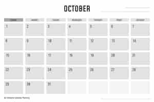 Free vector a4 template calendar planning october