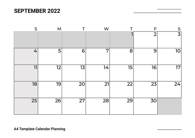 Планирование календаря шаблон A4 сентябрь