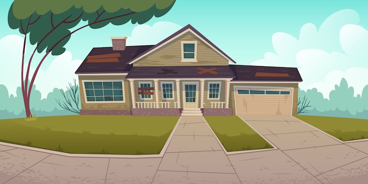 Free Vector abandoned house, old residential suburban cottage