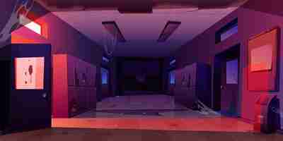 Free vector abandoned school hallway interior night corridor