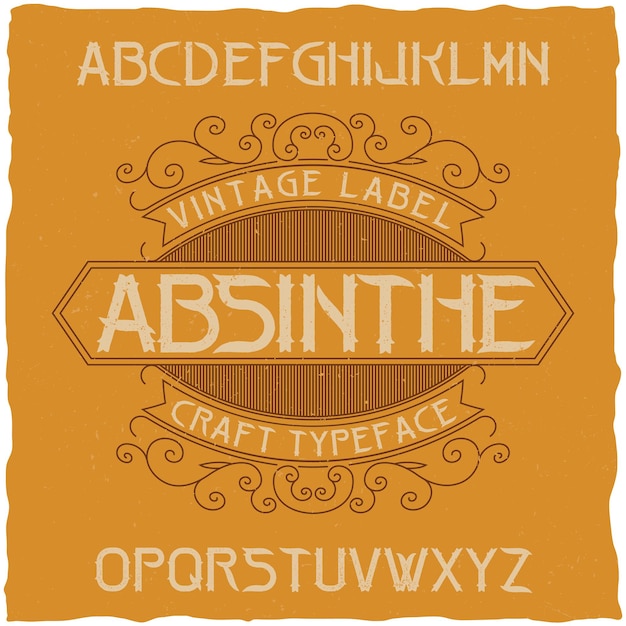 Free vector absinthe label font and sample label design with decoration.