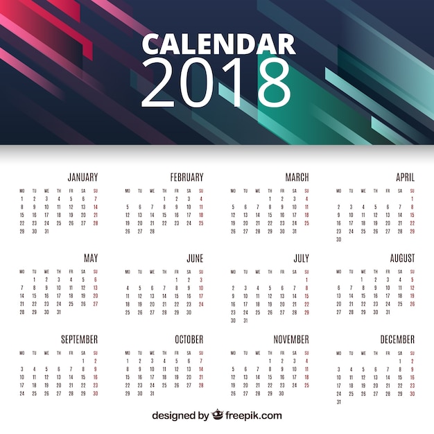 Free vector abstract 2018 calendar