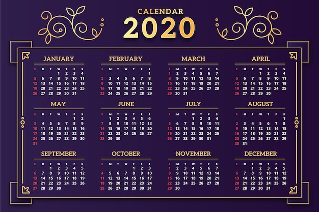 Шаблон календаря 2020 года