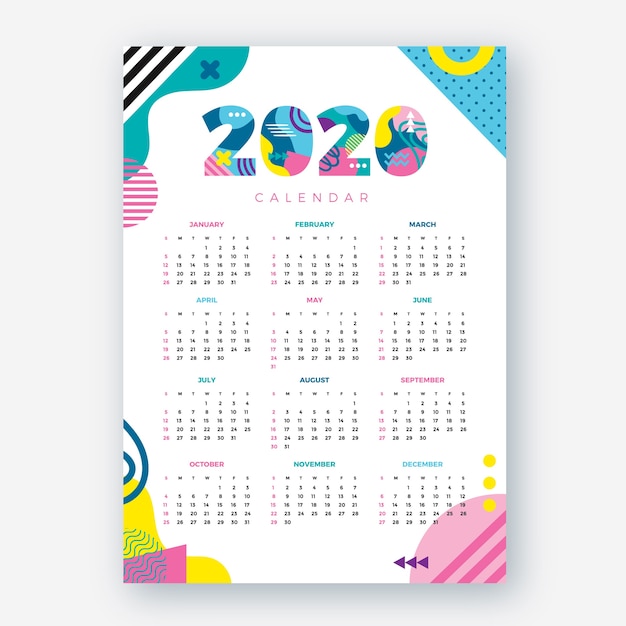 Free vector abstract 2020 calendar template