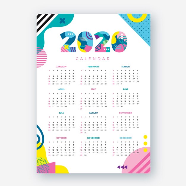 Шаблон календаря 2020 года