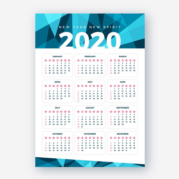 Шаблон календаря 2020 года