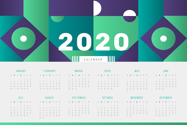 Vettore gratuito modello di calendario 2020 astratto