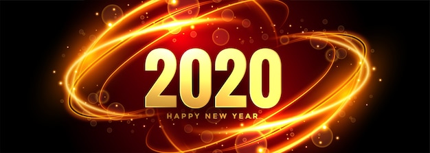 Abstract 2020 new year banner with light trails