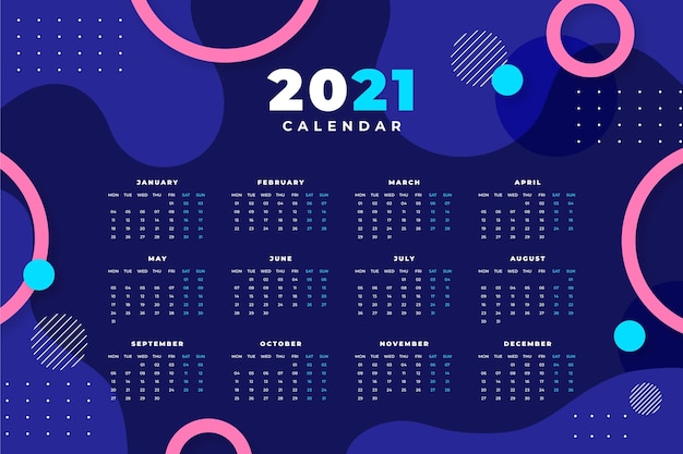 Free vector abstract 2021 calendar template with photo