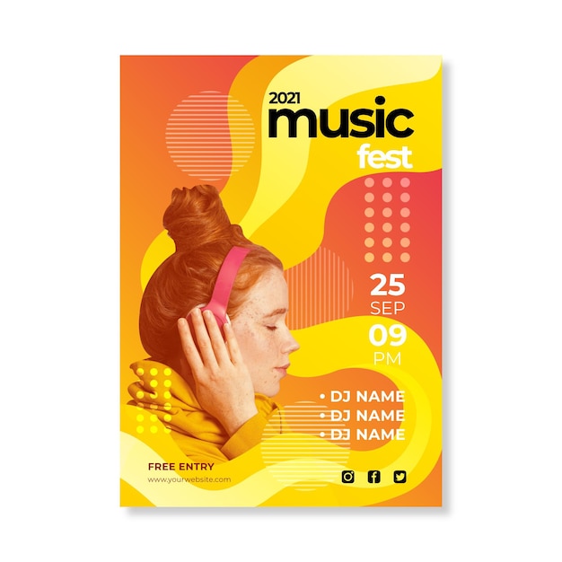 Free vector abstract 2021 music event poster template