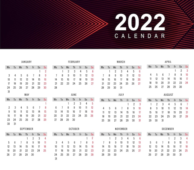 Free vector abstract 2022 new year calendar template design