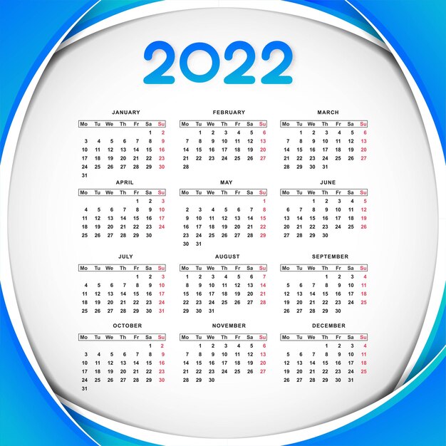 Vettore gratuito disegno astratto del modello di calendario del nuovo anno 2022