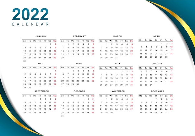 Abstract 2022 new year calendar template design